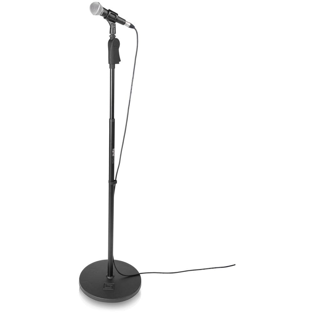 Black microphone stand with attached mic.