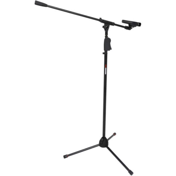 Black microphone boom stand with arm.