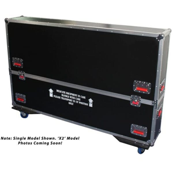 Black equipment transport case on wheels.