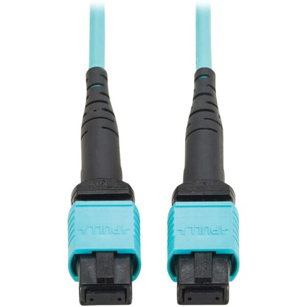 Pair of aqua fiber optic cables.