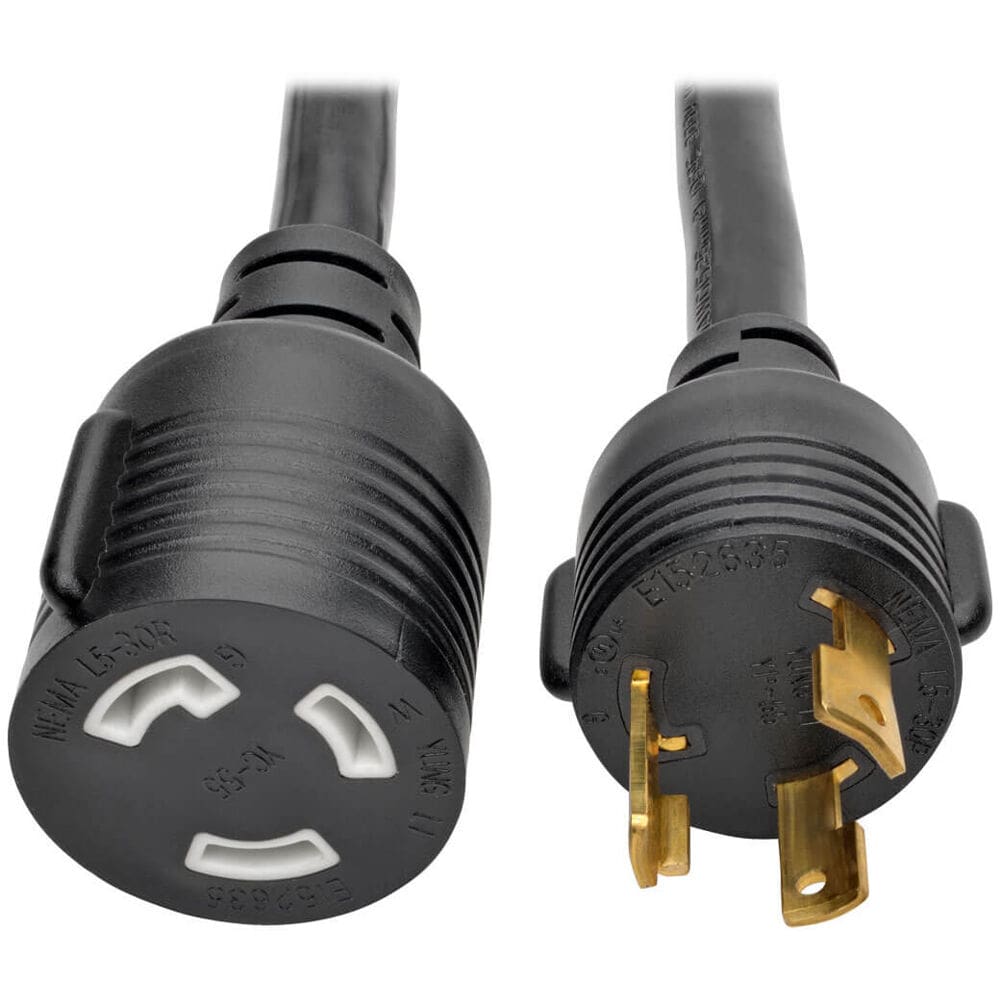 Black 50-amp power cord connectors.