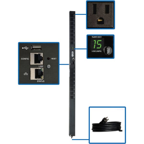 Here's an alt tag for the image: Smart power strip with network and USB.