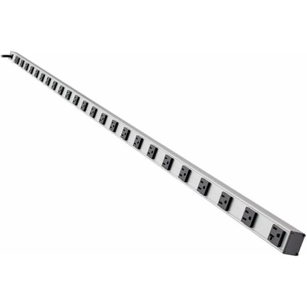 Long power strip with sixteen outlets.