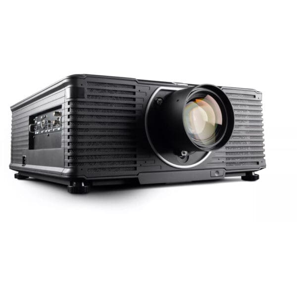 Black professional projector with lens.