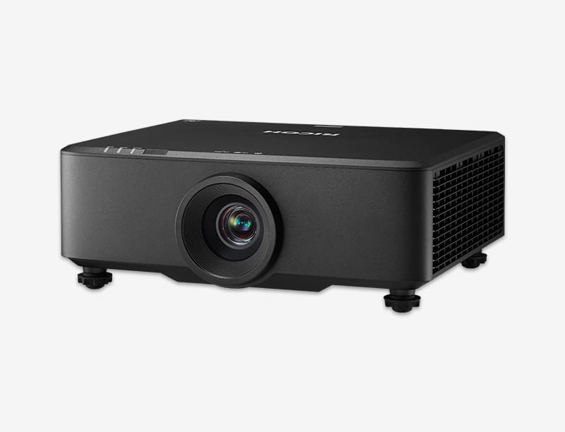 Black Ricoh projector with lens.