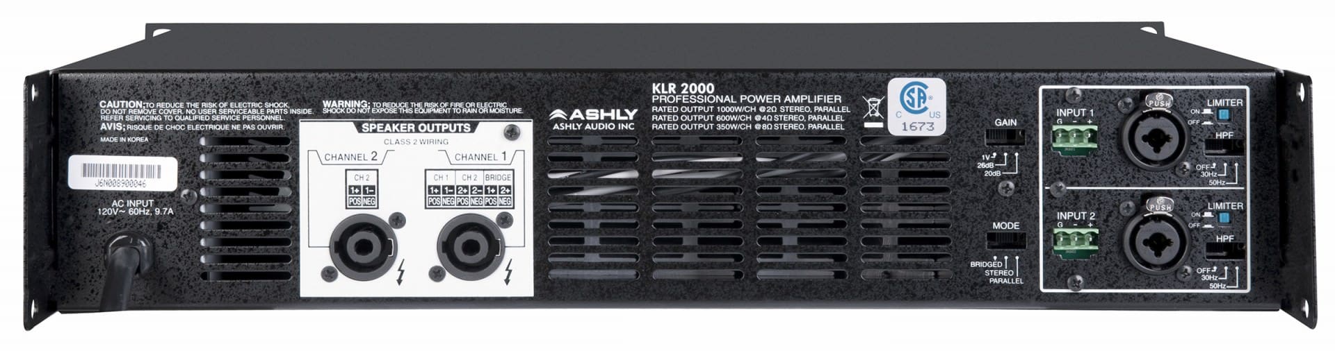 Ashly KLR 2000 power amplifier rear.