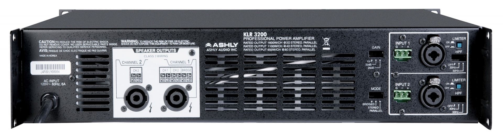 Ashly KLR 3200 power amplifier rear.