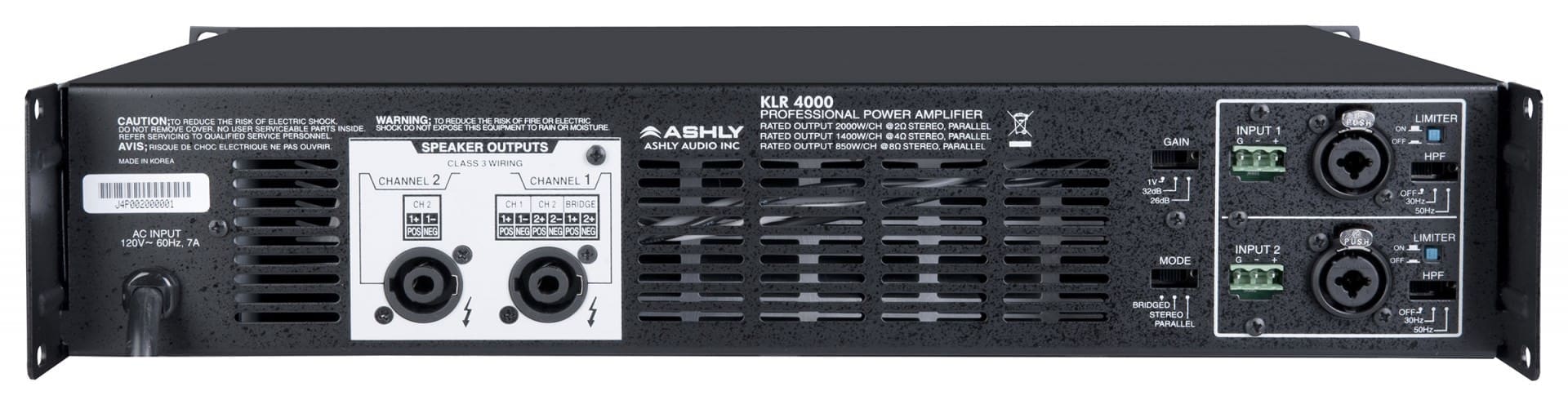 Ashly KLR 4000 power amplifier rear.