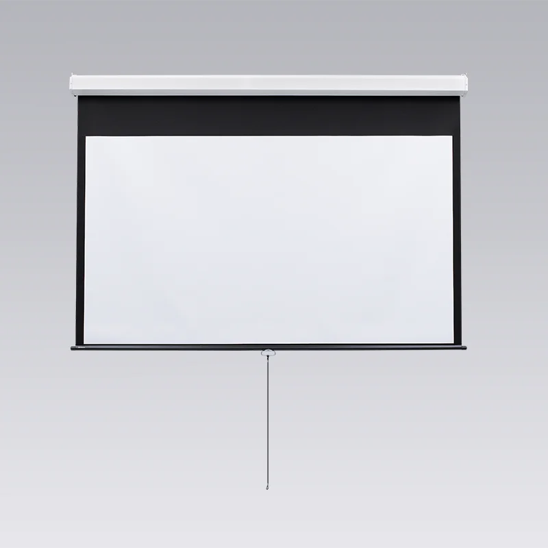 Manual pull-down projection screen.