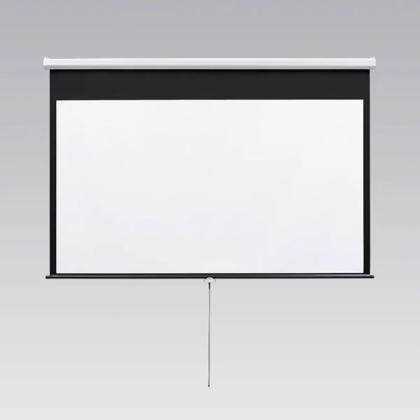Pull-down projector screen, blank.