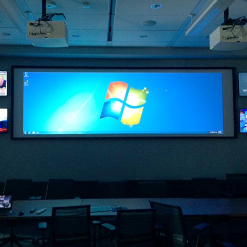Large screen displaying Windows logo.