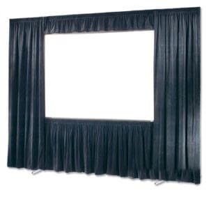 Dark curtains with projection screen.