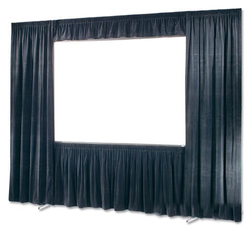 Dark curtains with projection screen.