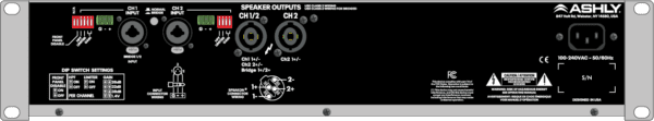 Ashley speaker outputs, rear panel diagram.