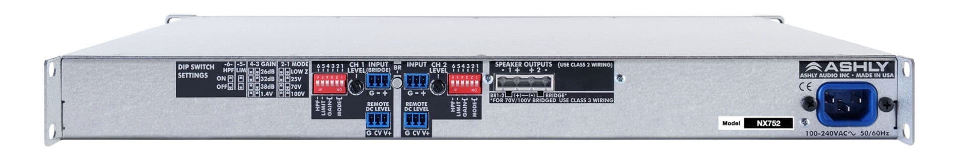 Ashley NX752 amplifier rear panel view.