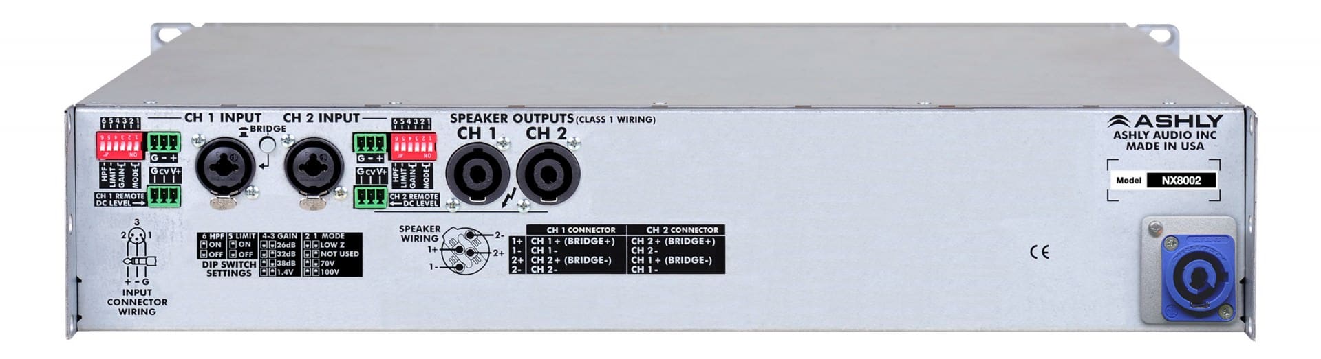 Ashley NX8002 two-channel power amplifier rear.
