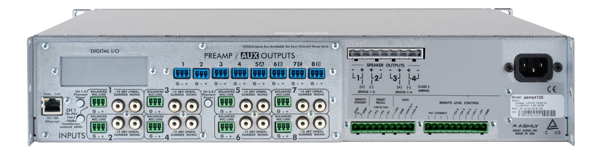 Ashley pema4125 audio mixer rear panel.