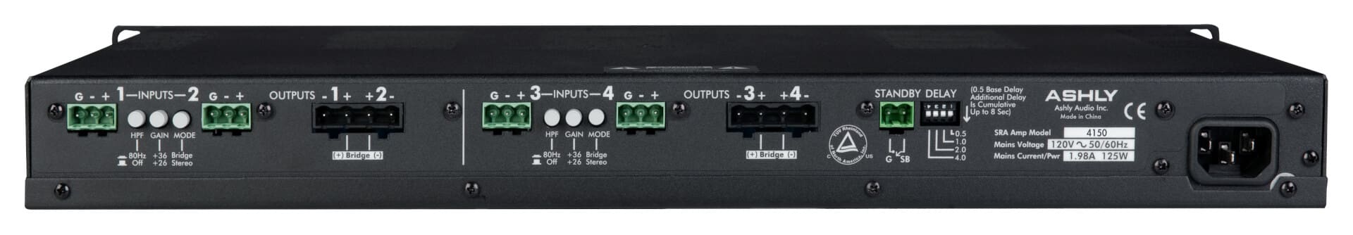 Ashley 4150 power amplifier rear view.