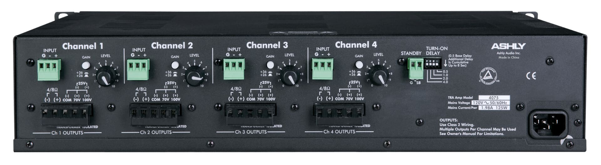 Ashly 4075 four-channel amplifier back.